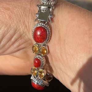 Gem Insider 7.5” Sterling Coral & Citrine bracelet